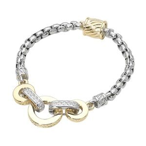 14K Gold Plated Two Tone Triple Ring CZ Pave Link Magnetic Bracelet